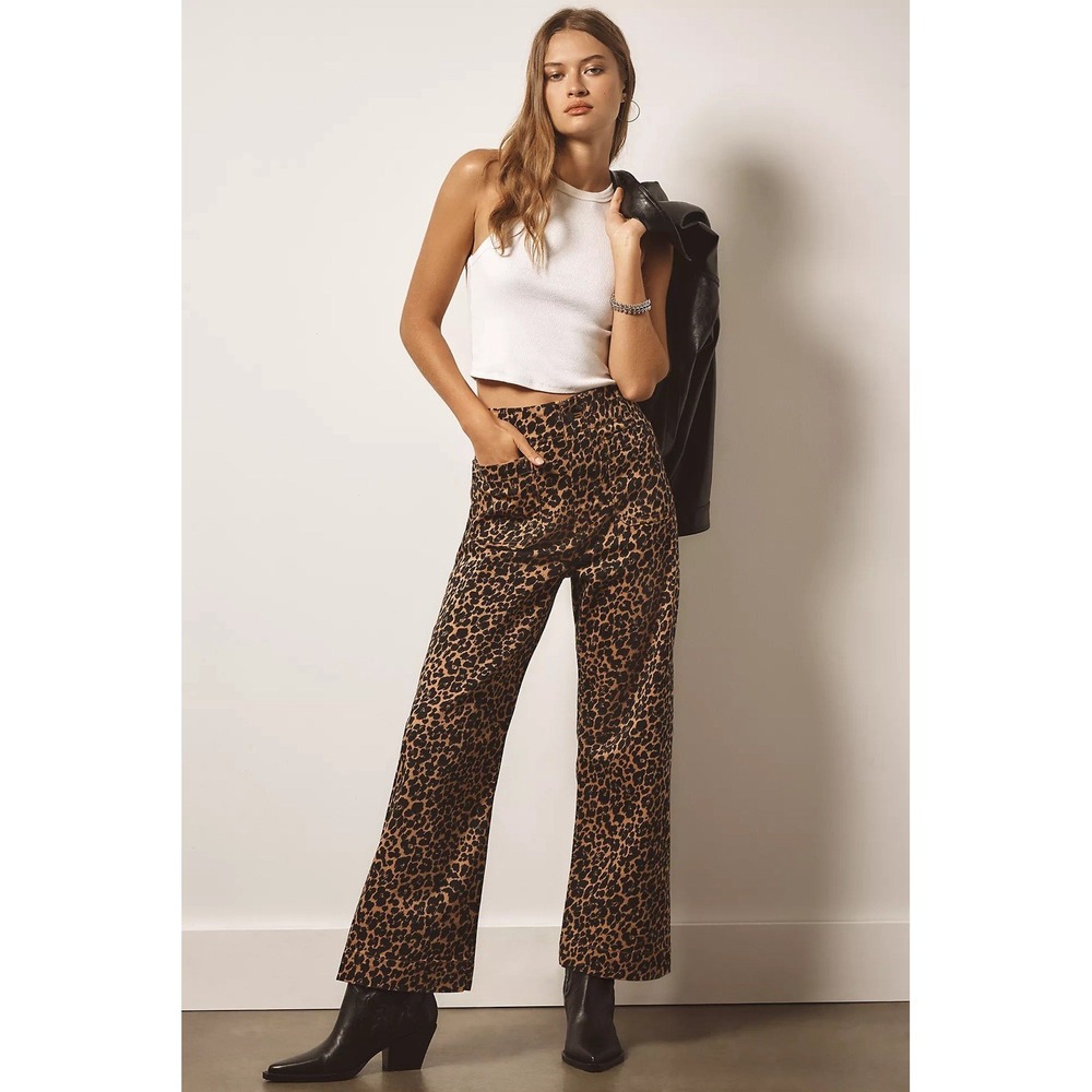 MAEVE Anthropologie The Colette High-Rise Wide-Leg Cropped Jeans Leopard 26
